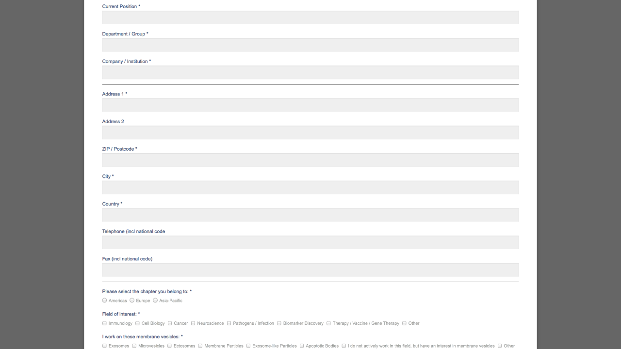 ISEV Screenshot - Membership Signup Page